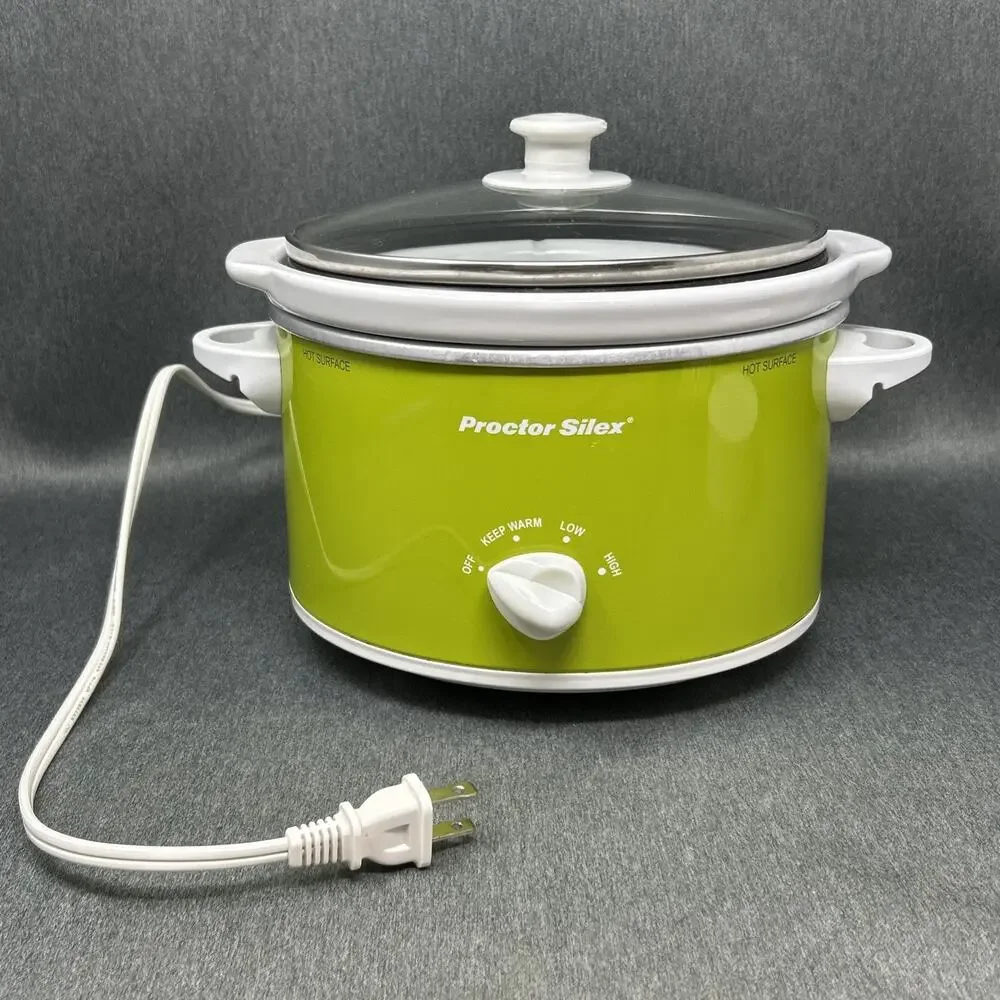 Vintage Proctor Silex Oval Slow Cooker Green Small Crock Pot Model 33113Y 1.5 Qt